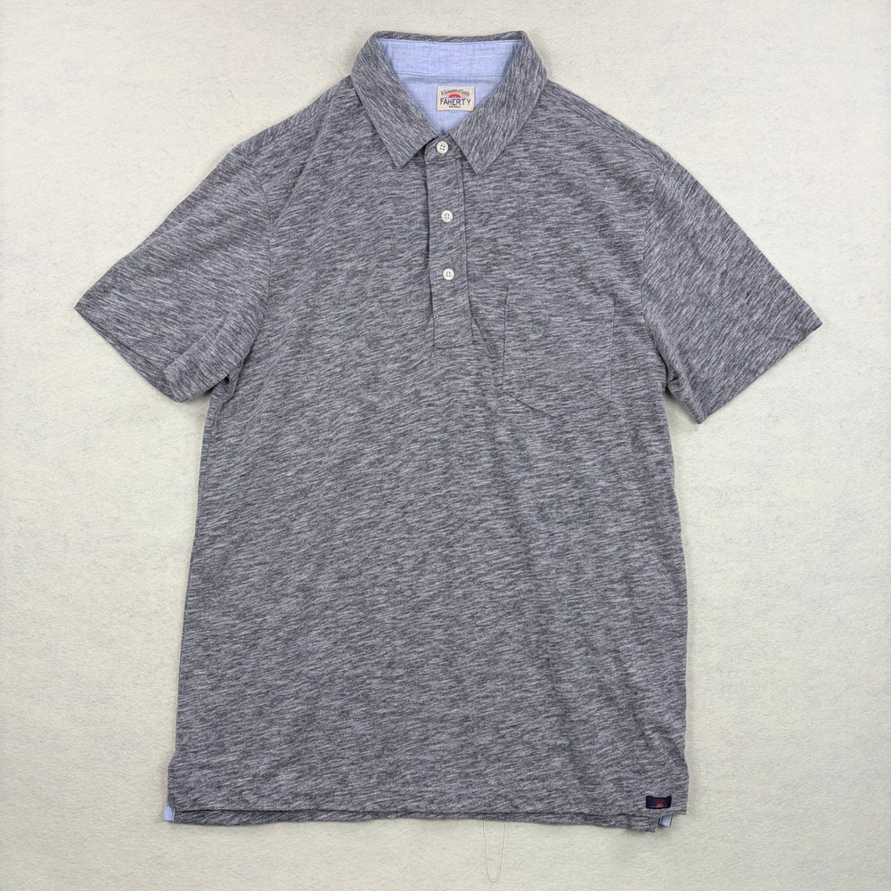 Faherty Brand Mens Gray Heather Slub Knit Short Sleeve Polo Shirt MKC0012-CCL S